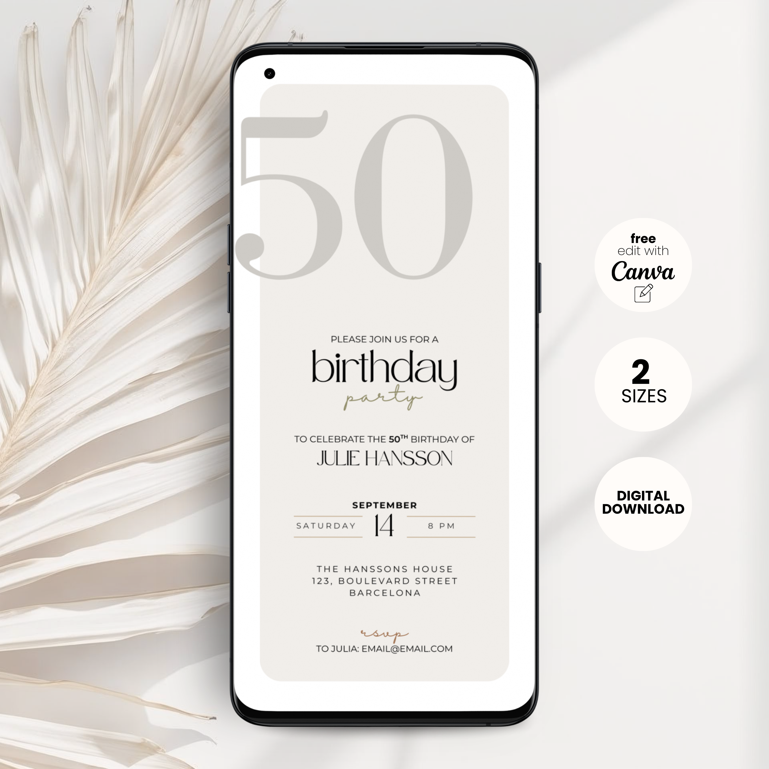 Minimal Elegant 50th Birthday Invitation Beige