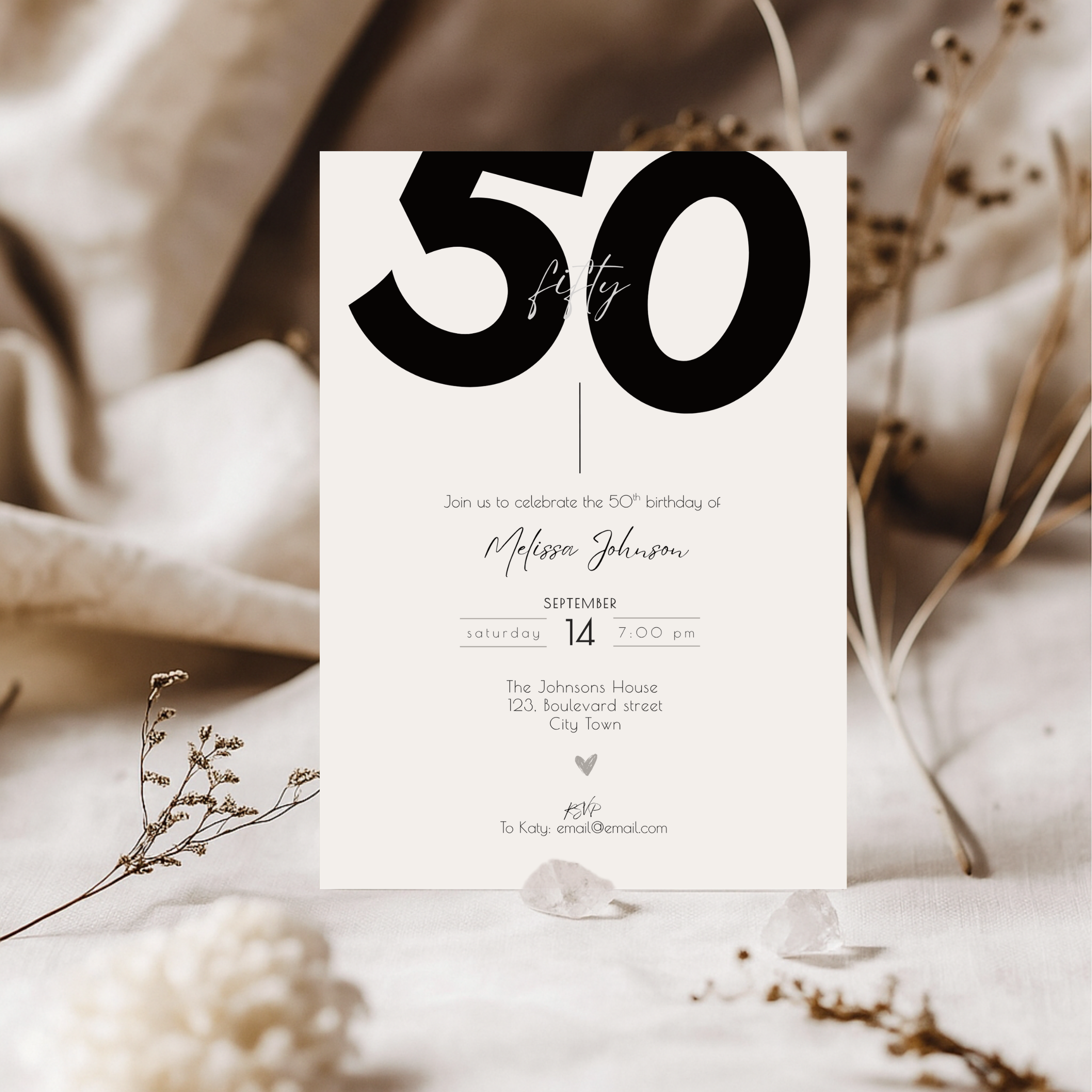 50th Birthday Invitation Template Bold Typography