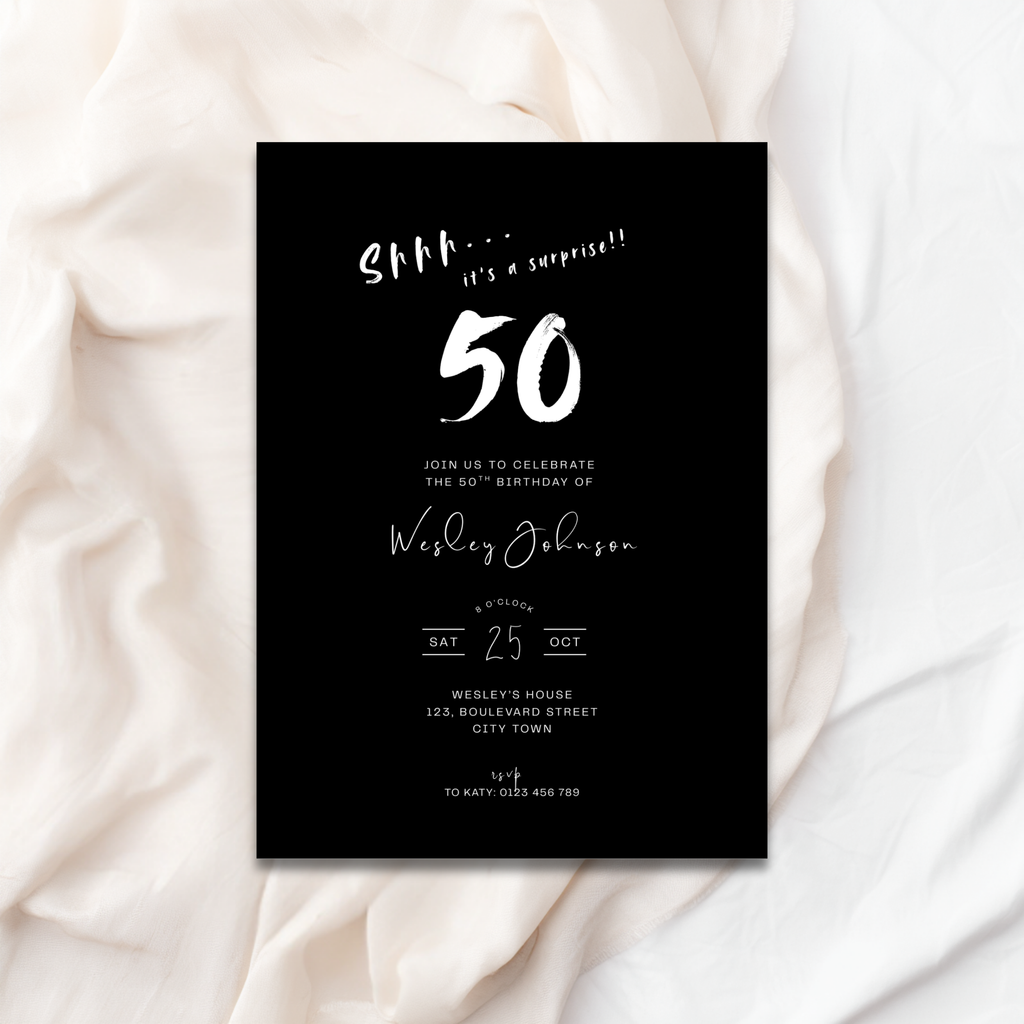 Men's Surprise 50th Birthday Invitation Black
