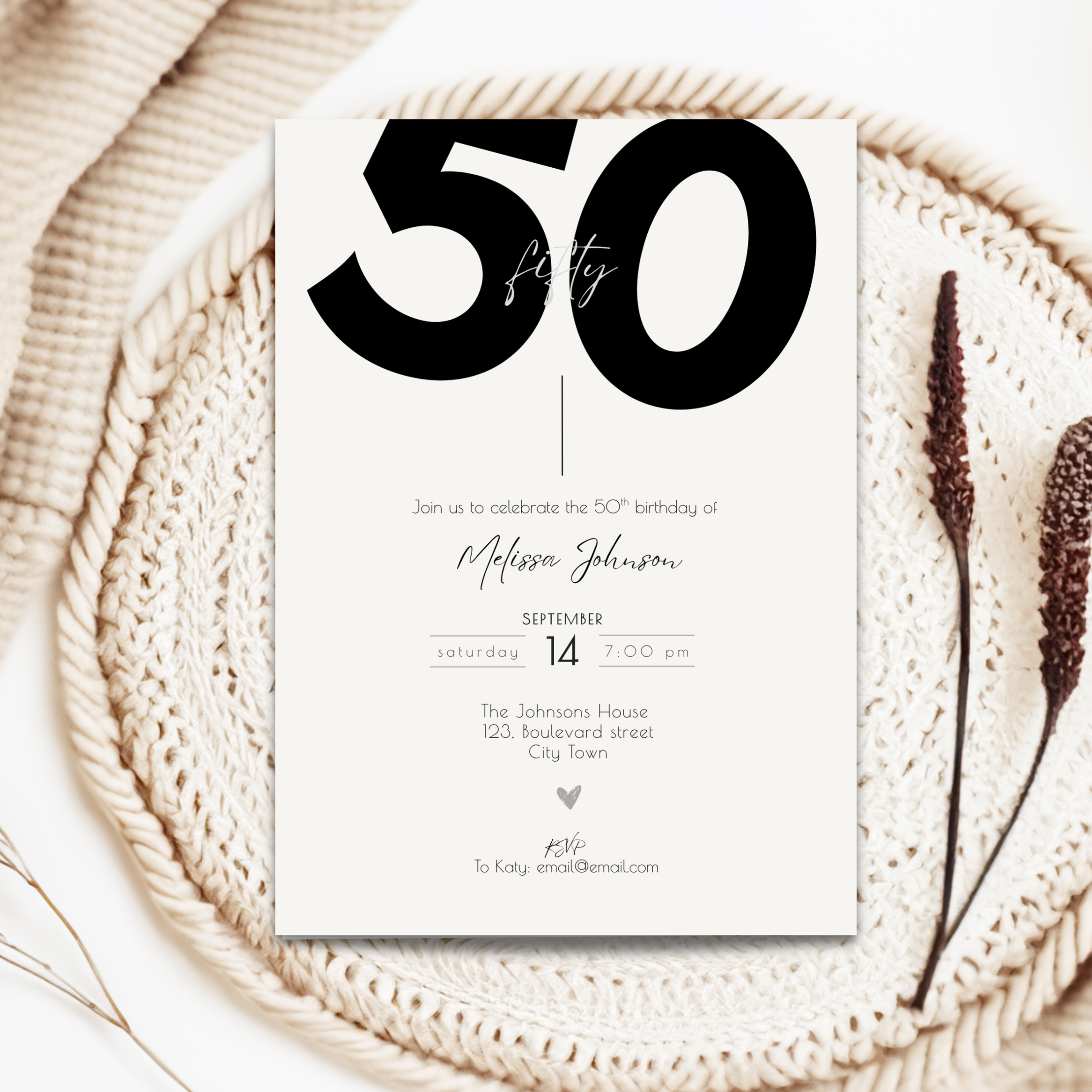 50th Birthday Invitation Template Bold Typography