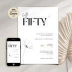 Drawn Line Flower Minimal 50th Birthday Invitation
