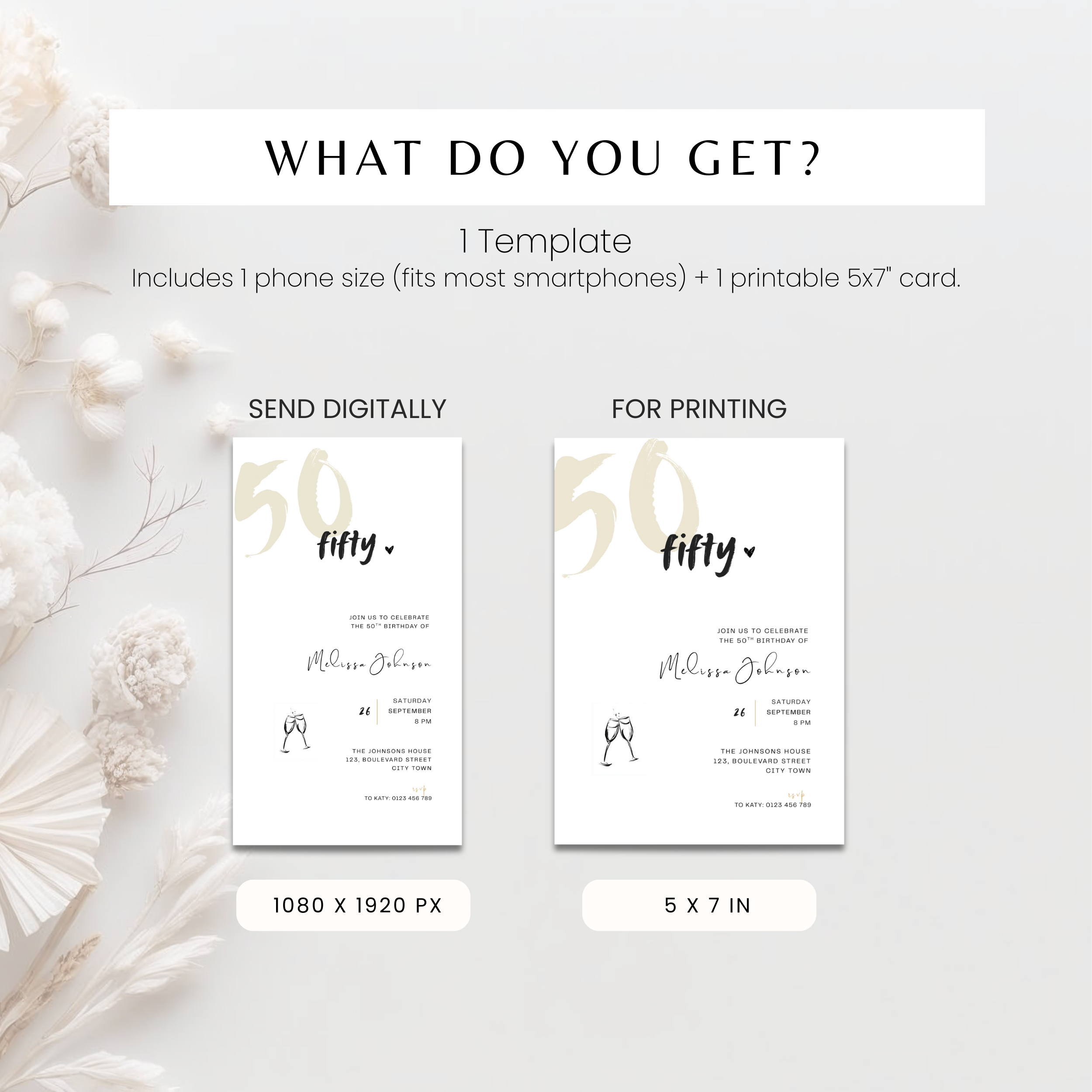 Modern 50th Birthday Invitation Bold Typography
