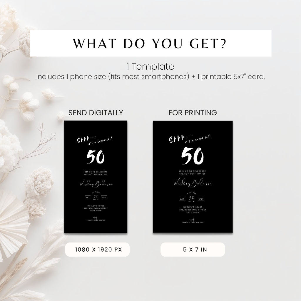 Men's Surprise 50th Birthday Invitation Black