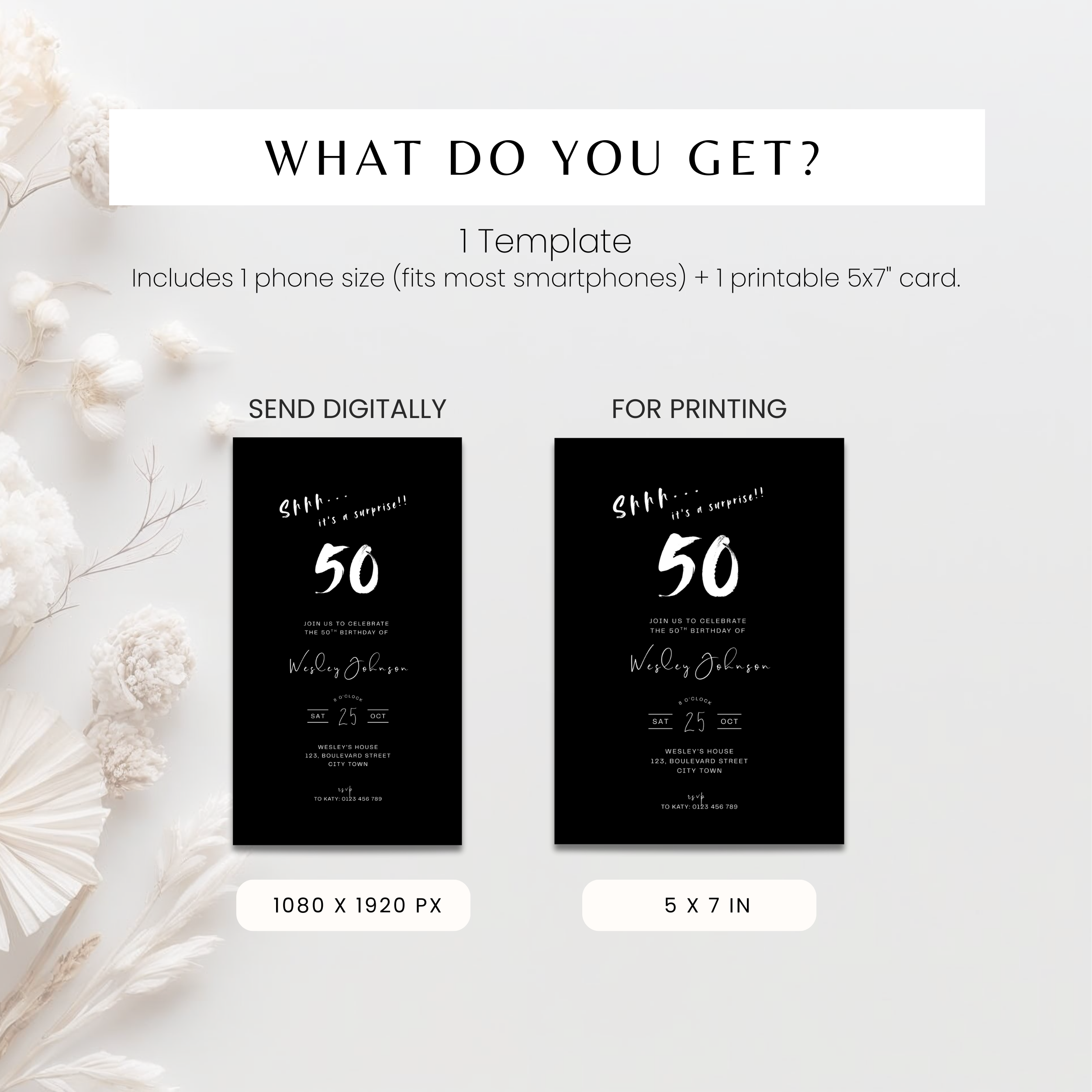 Men's Surprise 50th Birthday Invitation Black