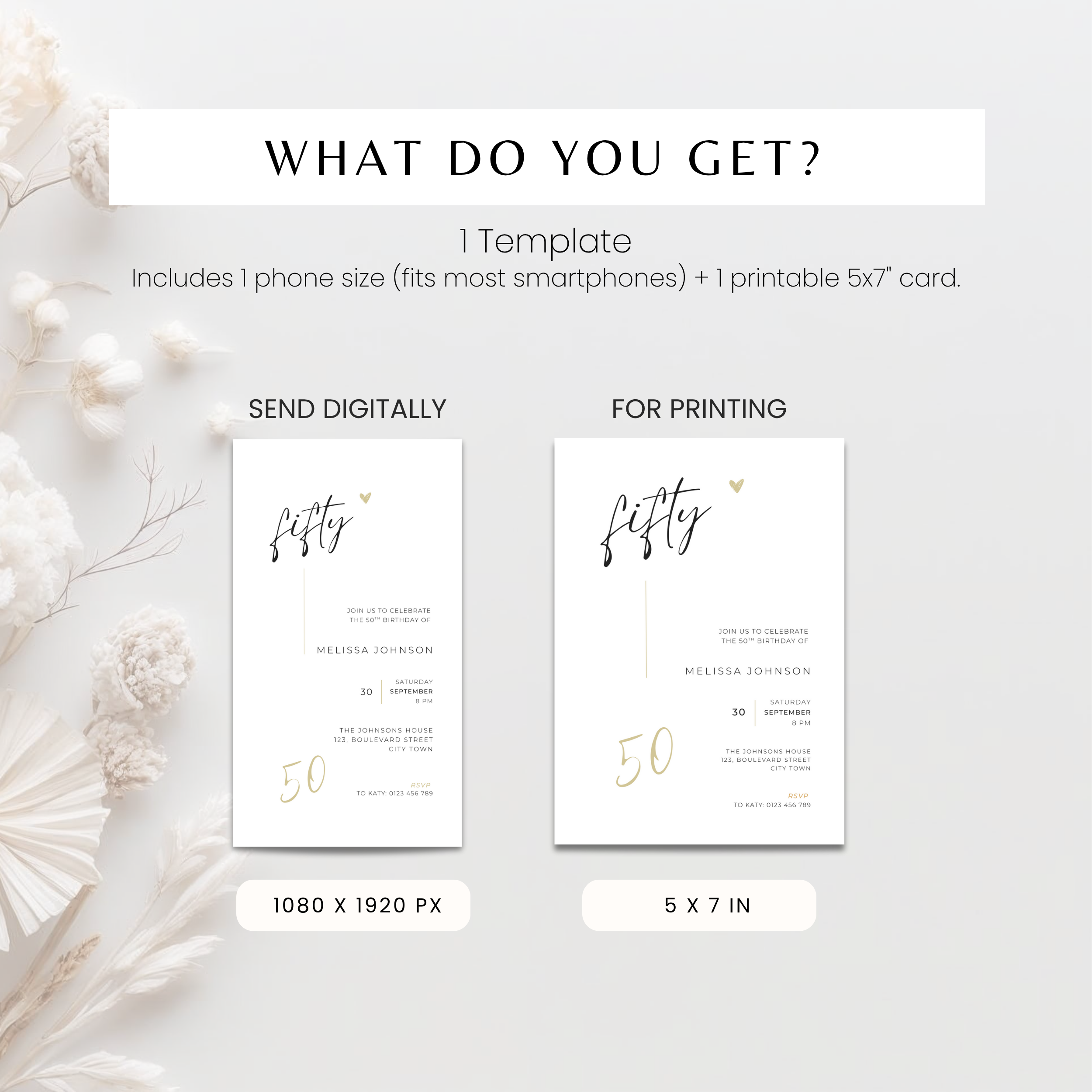 Elegant Minimal 50th Birthday Invitation