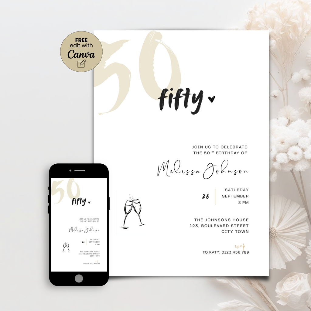 Modern 50th Birthday Invitation Bold Typography