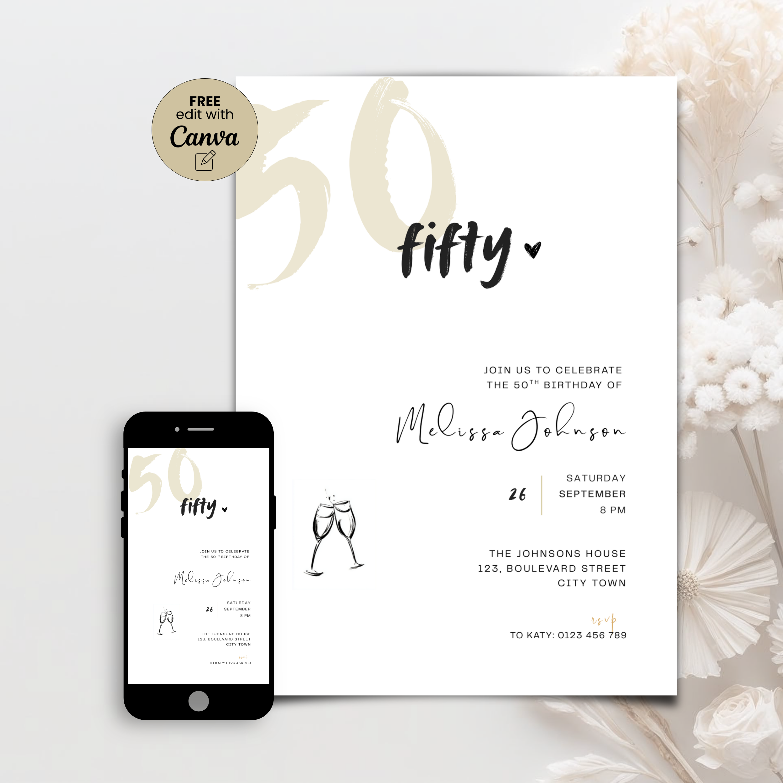 Modern 50th Birthday Invitation Bold Typography