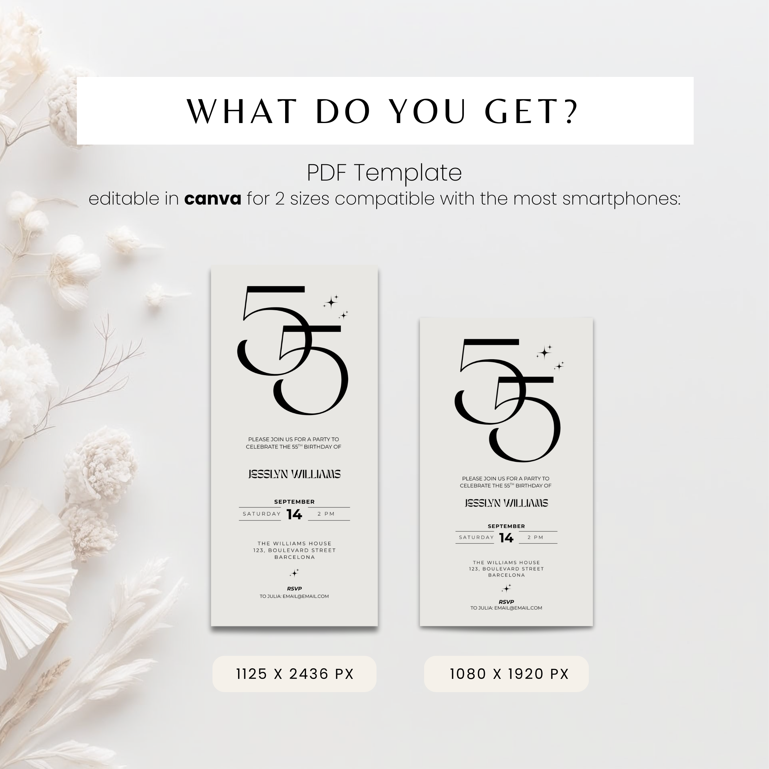 Elegant Beige 55th Birthday Invitation