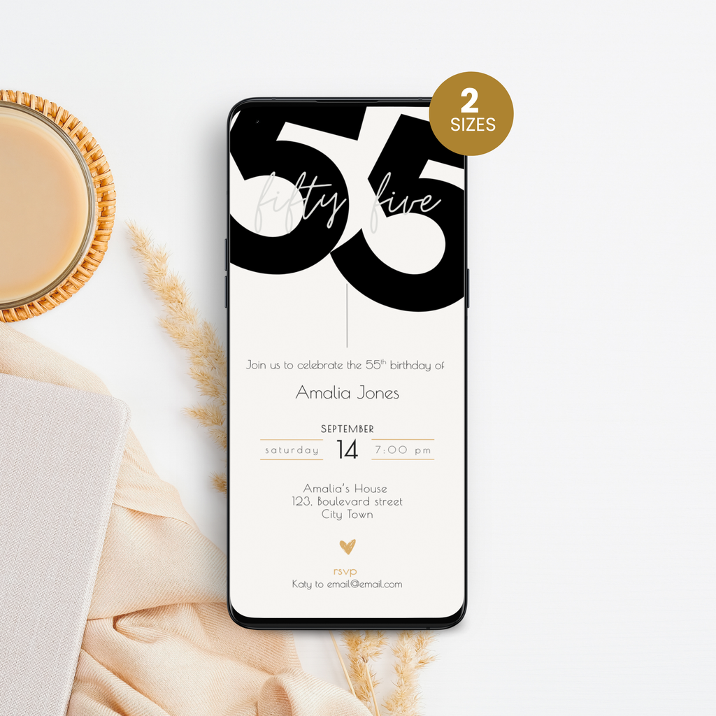 Elegant Minimal 55th Birthday Invitation