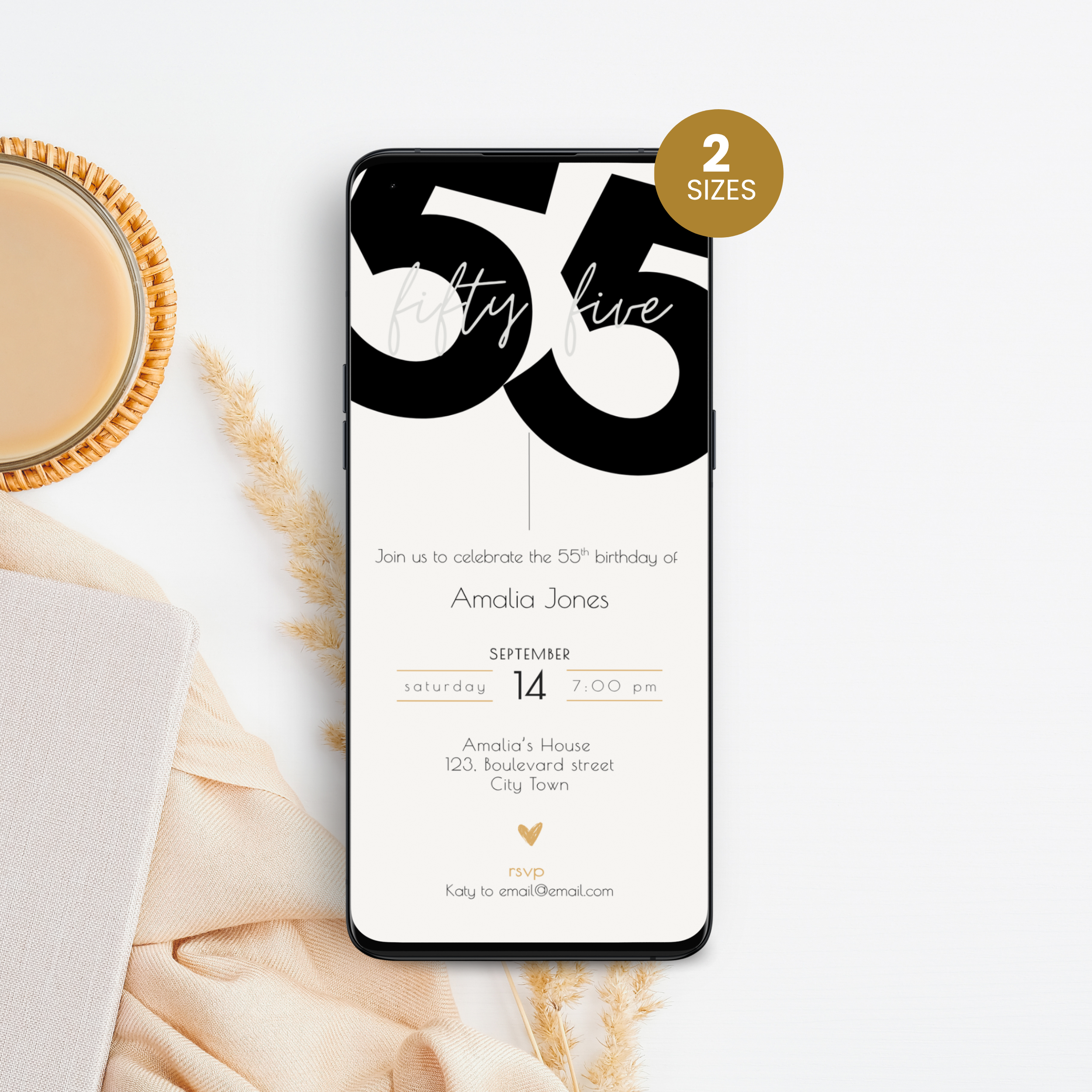 Elegant Minimal 55th Birthday Invitation