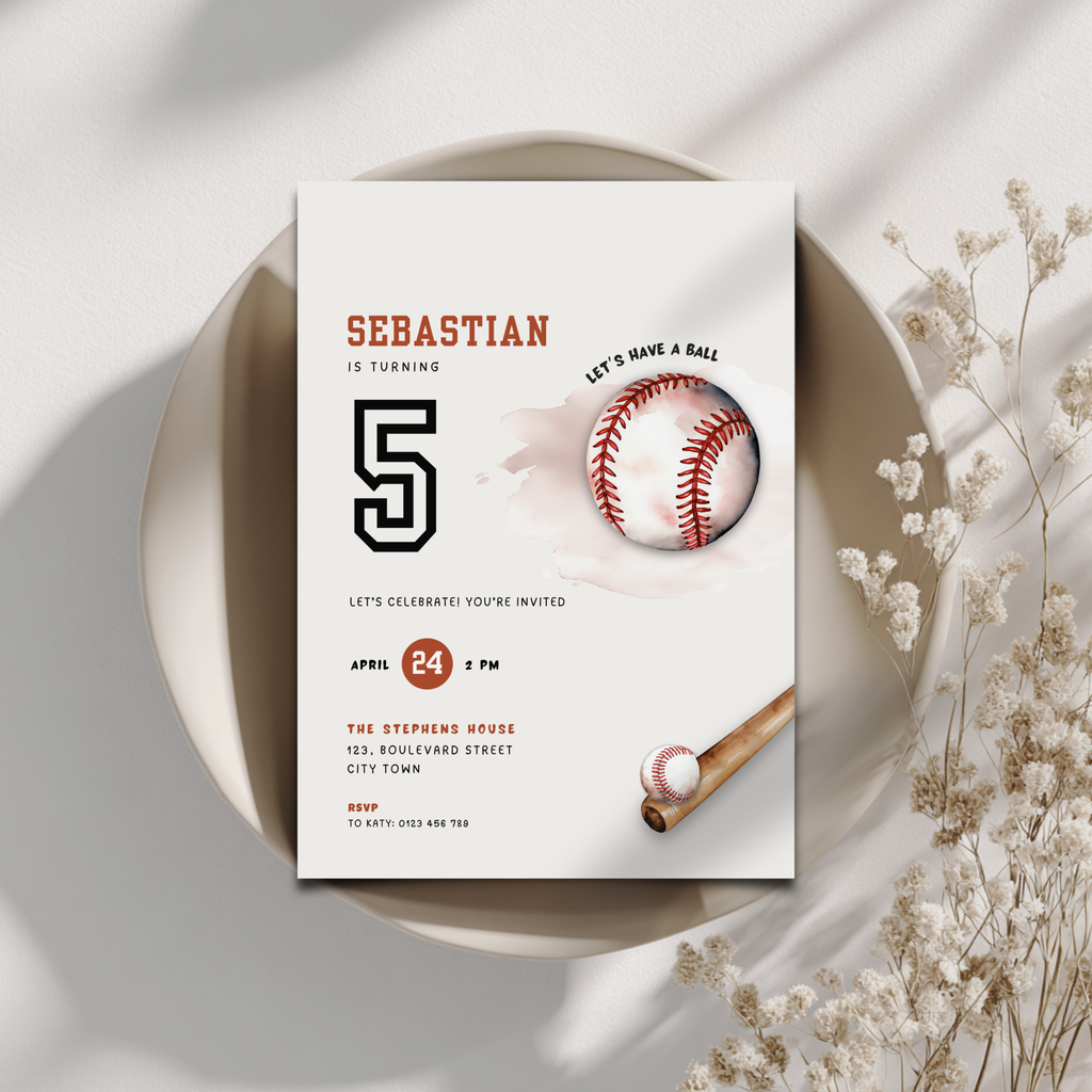 Baseball Invitation for 5th Birthday