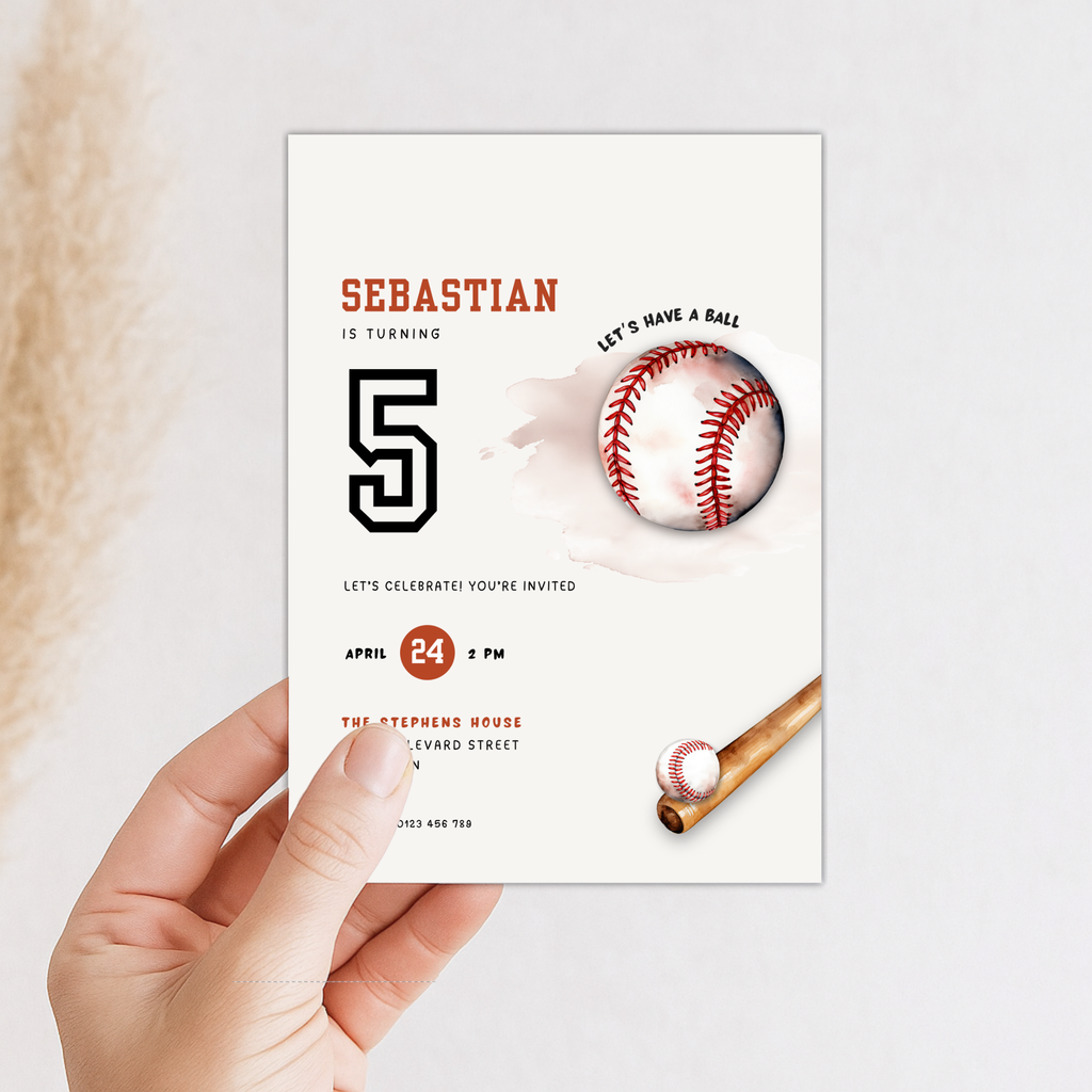 Baseball Invitation for 5th Birthday