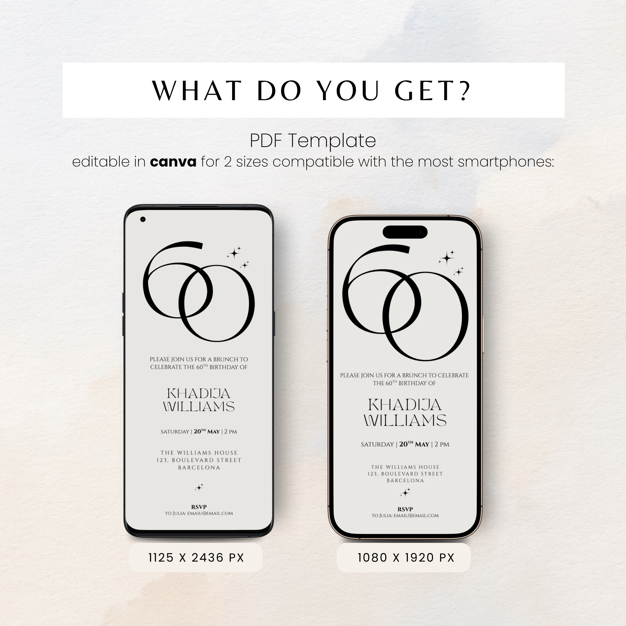 Phone case design with text for Khadeja Williams, shown on two smartphone mockups.