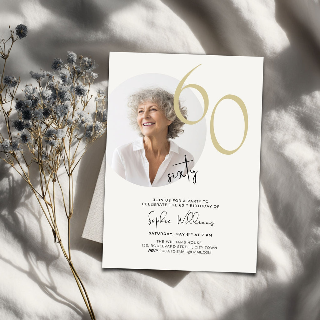 60th Milestone Birthday Photo Invitation Template Women