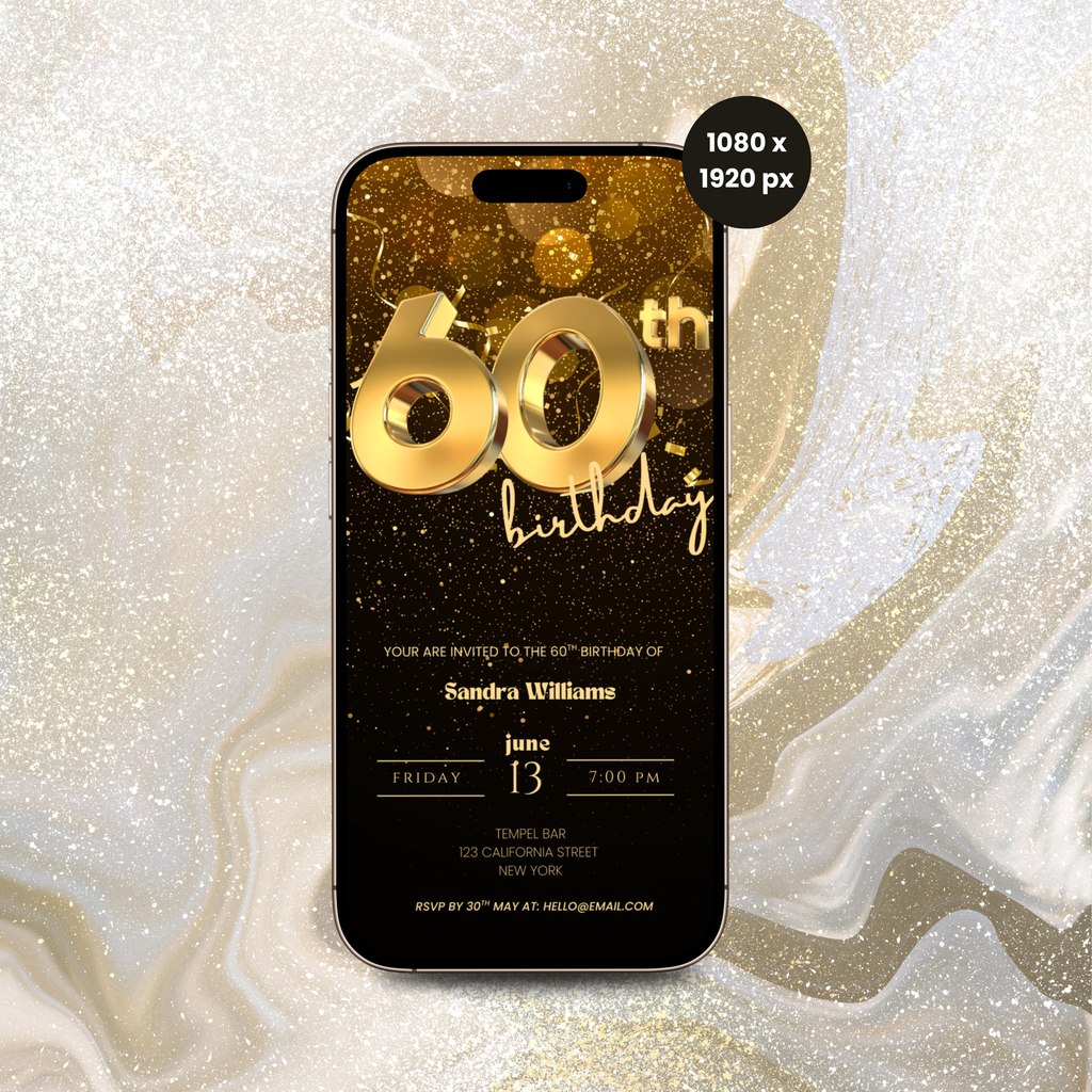 Golden 60th Birthday Invitation