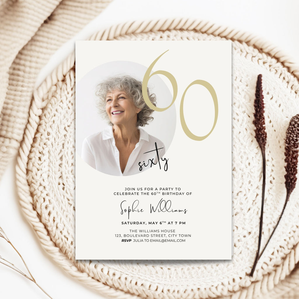 60th Milestone Birthday Photo Invitation Template Women