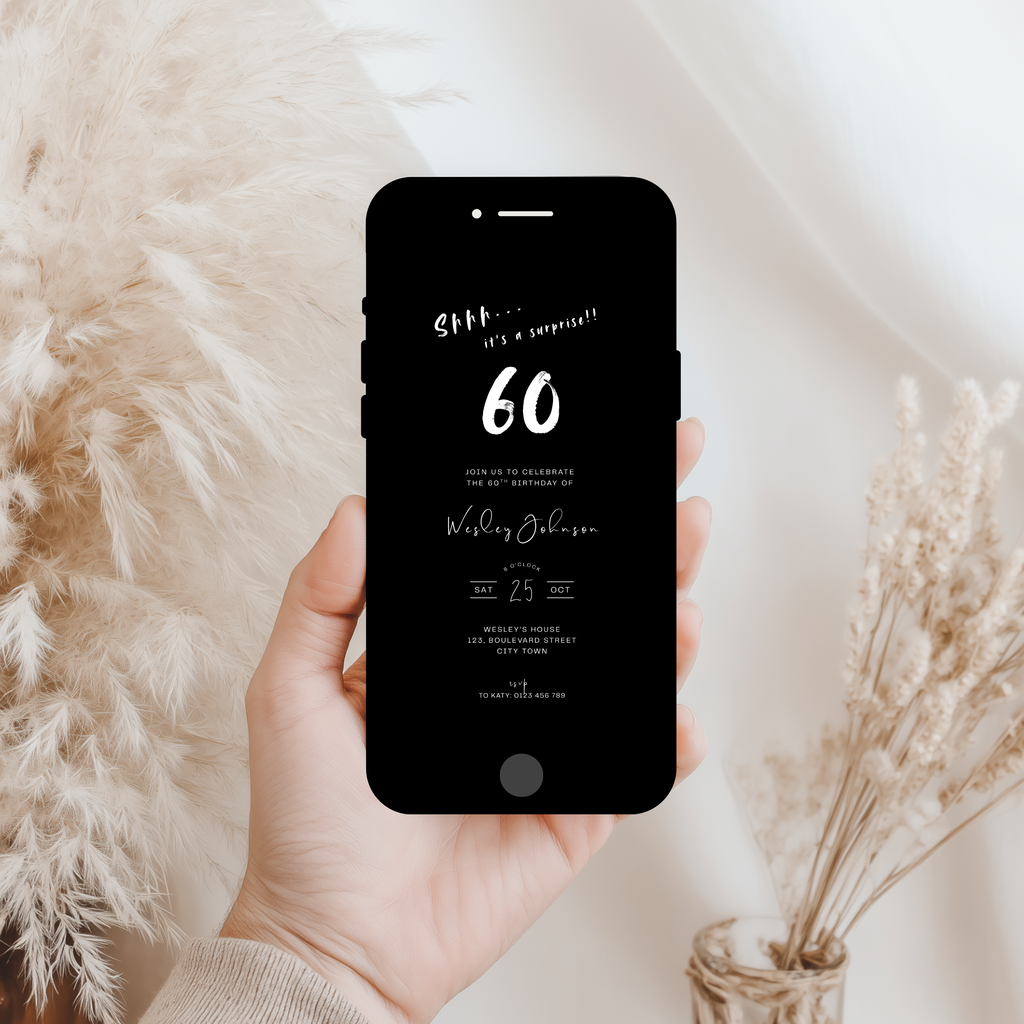 Black Surprise 60th Birthday Photo Invitation Men Template – image 2