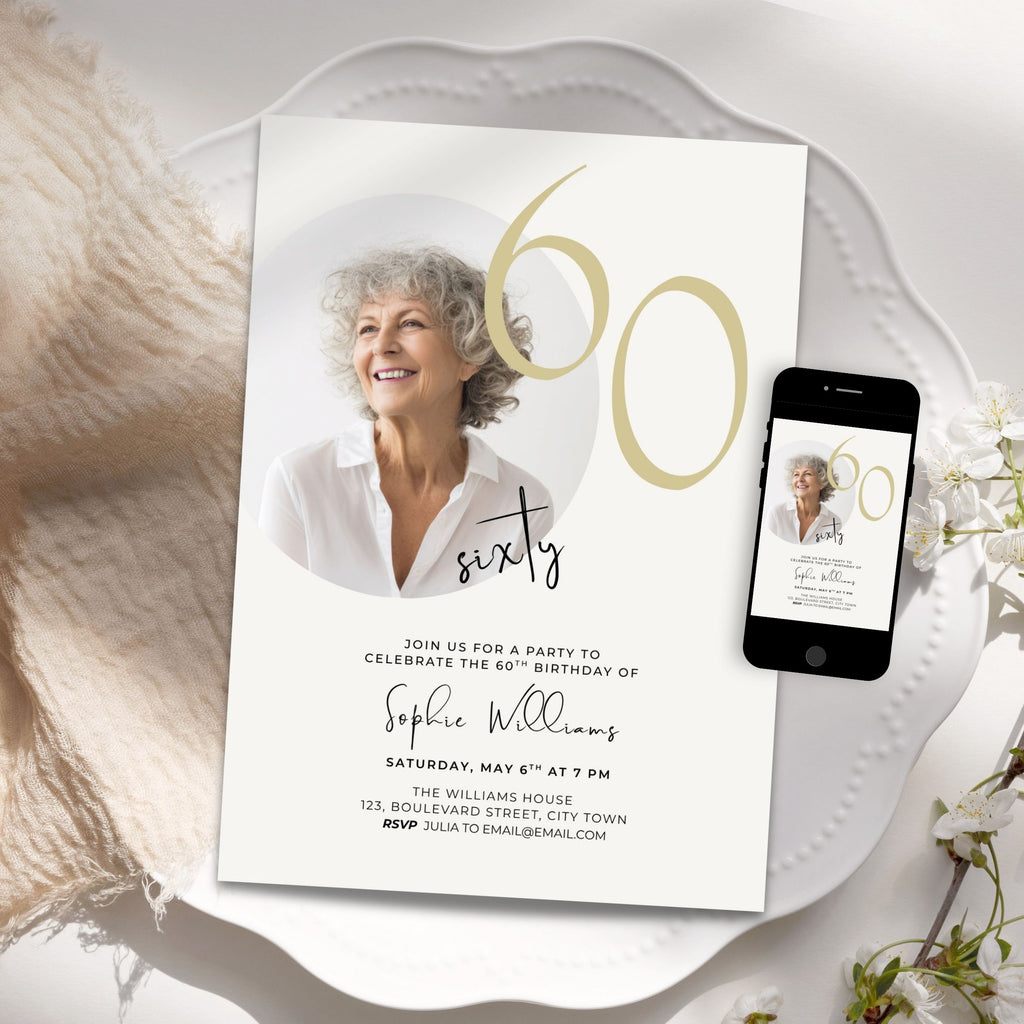 60th Milestone Birthday Photo Invitation Template Women