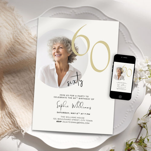 60th Milestone Birthday Photo Invitation Template Women