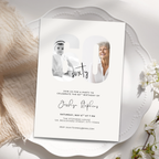 Invitation card for a 60th birthday celebration with two people on a decorative plate.