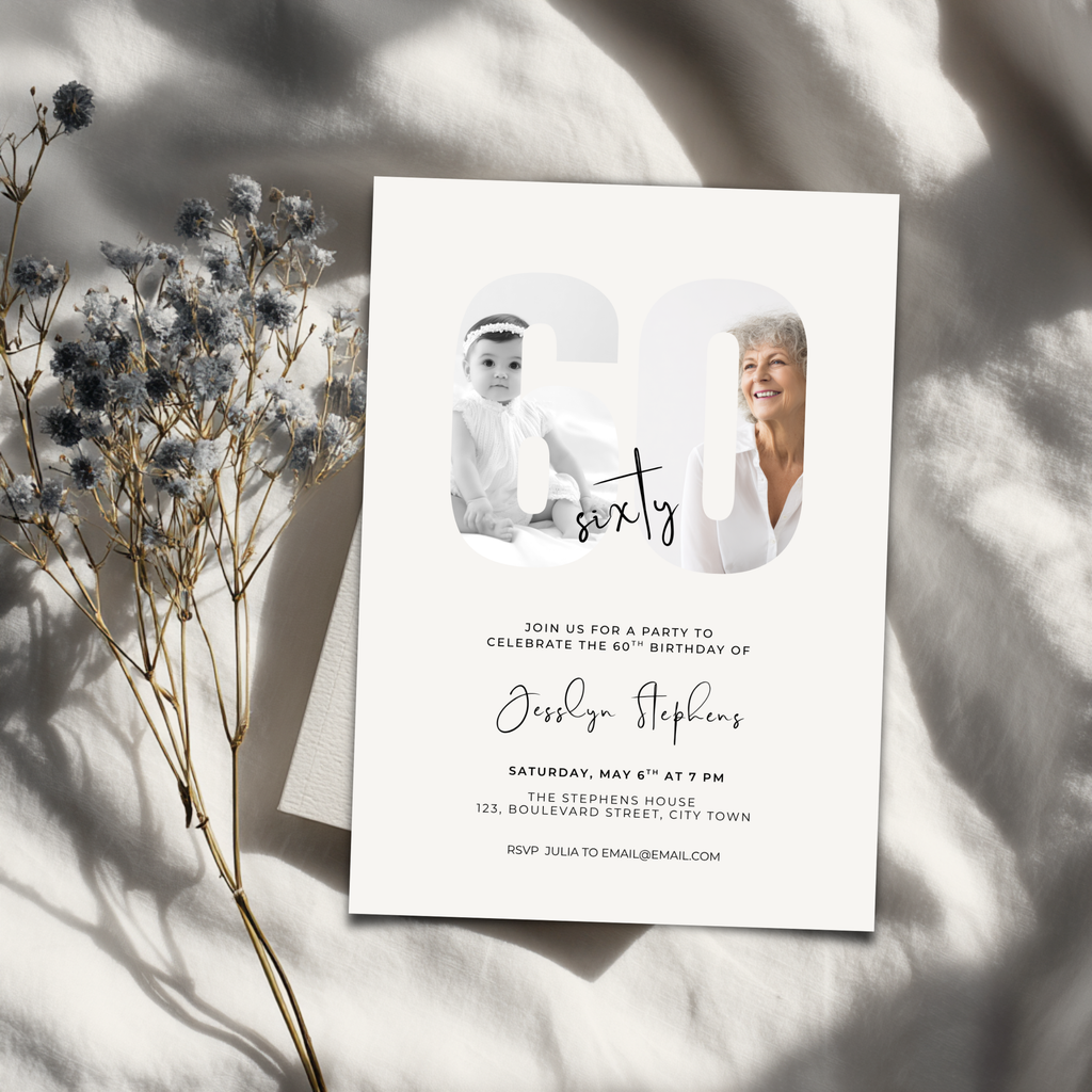 Elegant Photo 60th Birthday Invitation Template