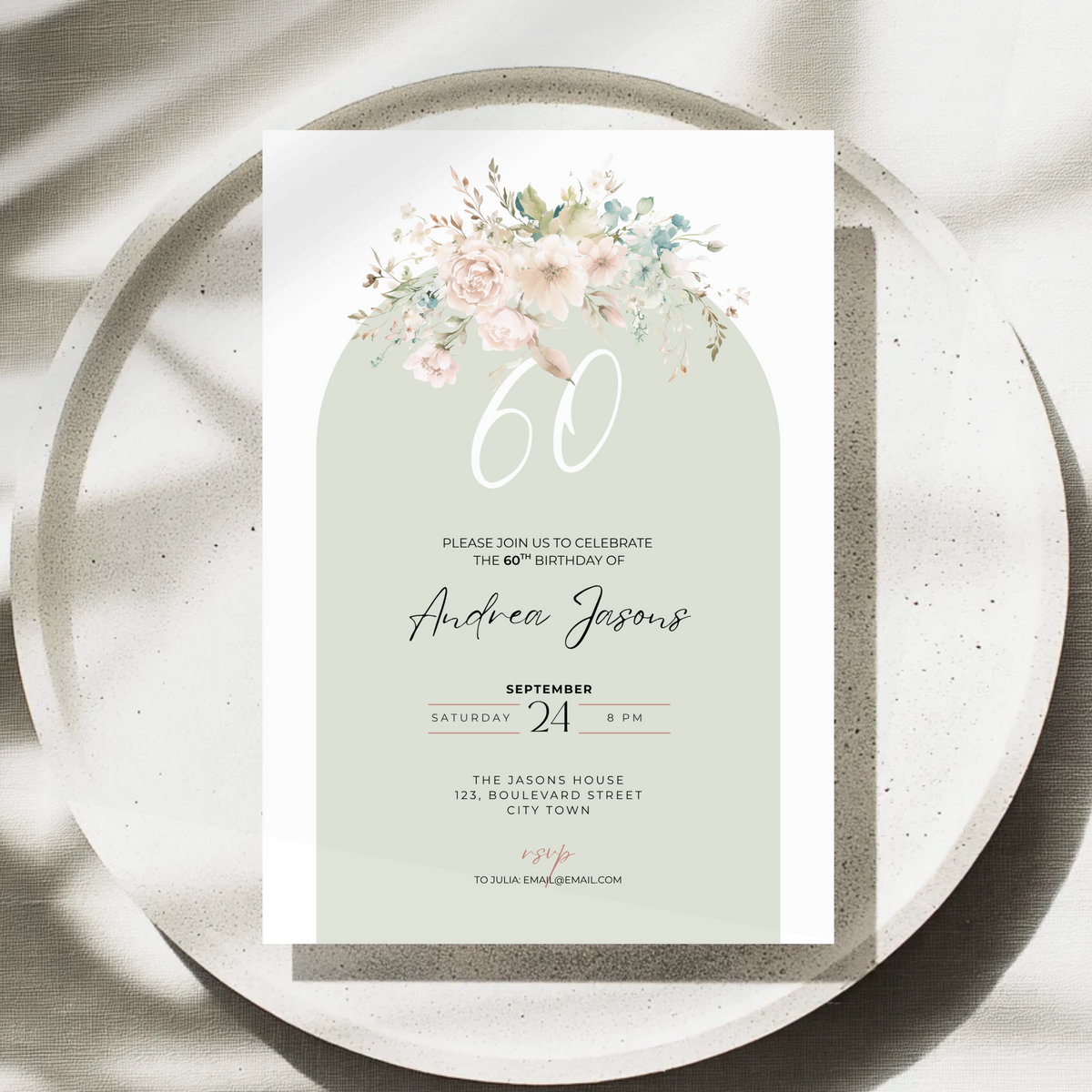 Floral 60th Birthday Invitation Women Template – image 3