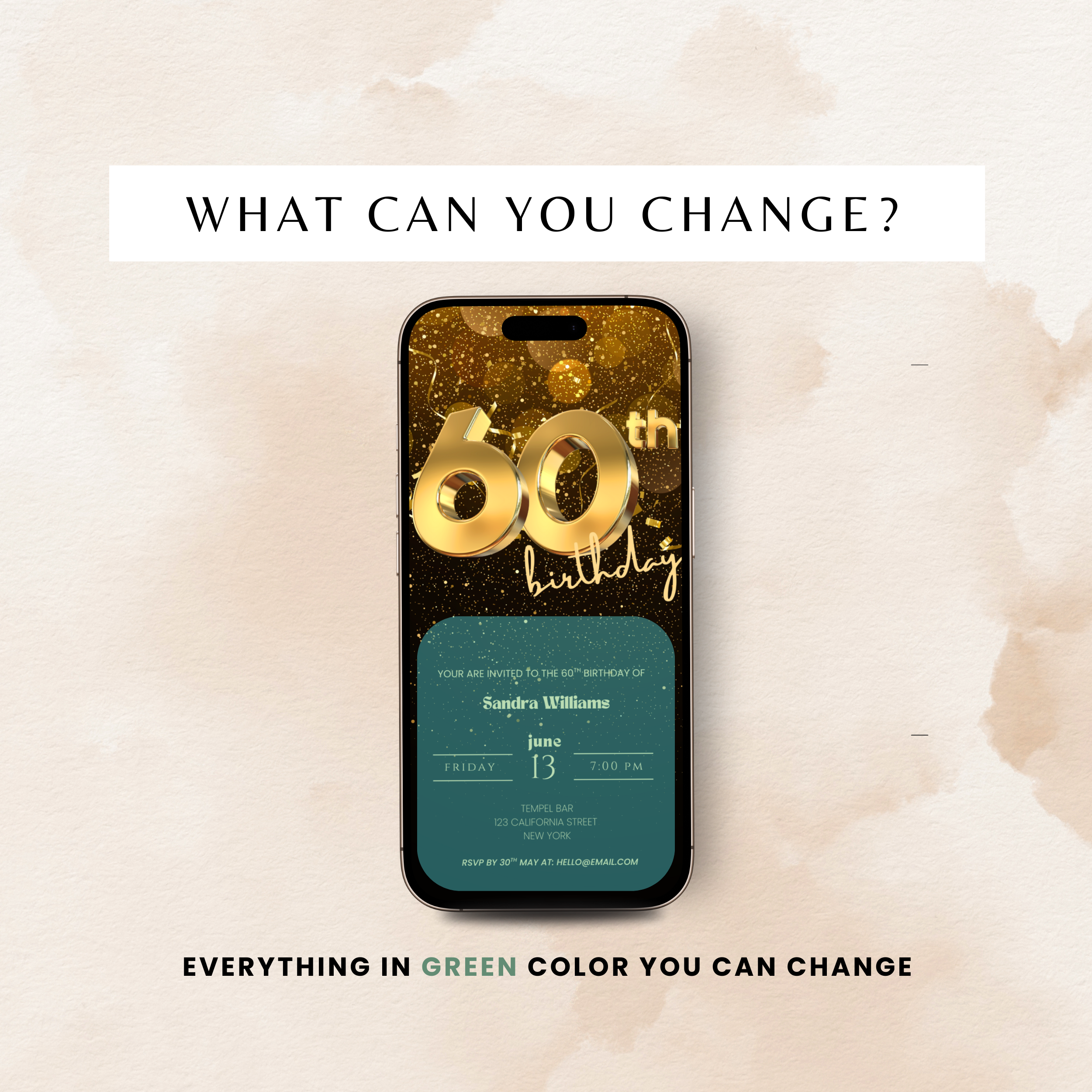 Golden 60th Birthday Invitation