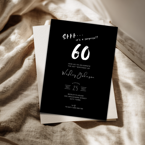 Black Surprise 60th Birthday Photo Invitation Men Template – image 1