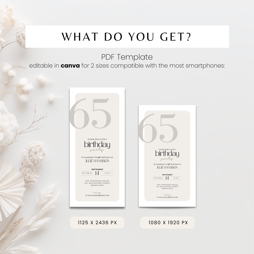 Minimal Elegant 65th Birthday Invitation