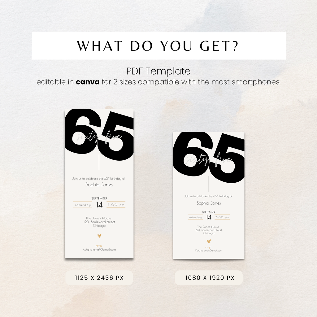 Elegant 65th Birthday Invitation