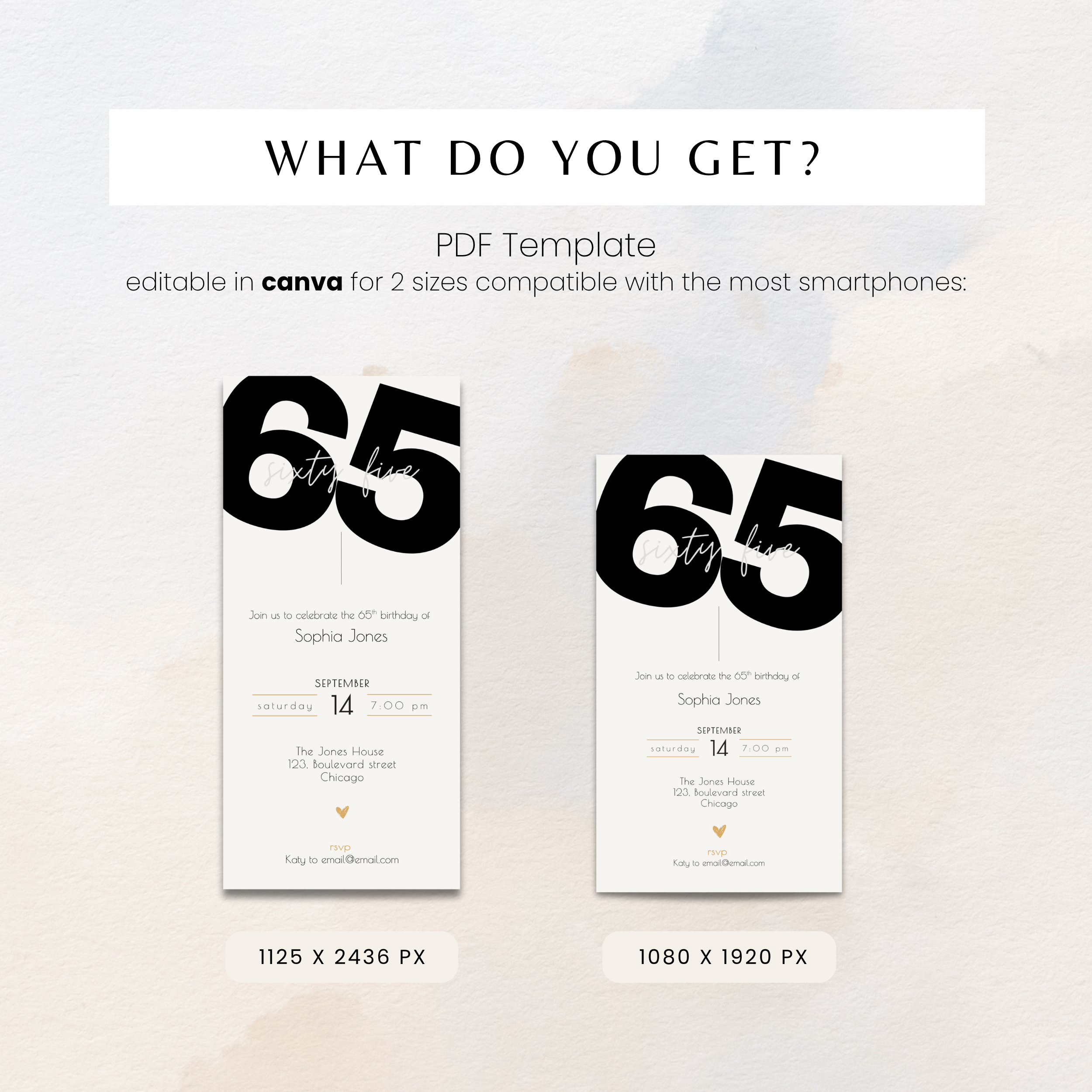 Elegant 65th Birthday Invitation