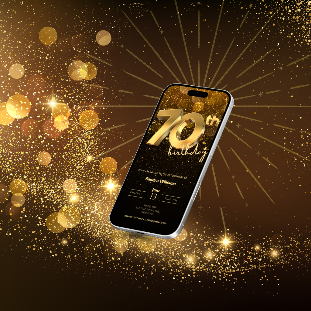 Golden 70th Birthday Invitation