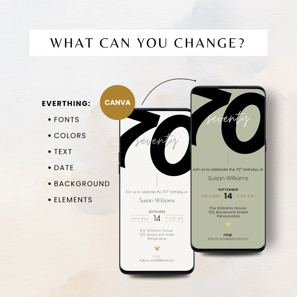 Modern 70th Birthday Invitation