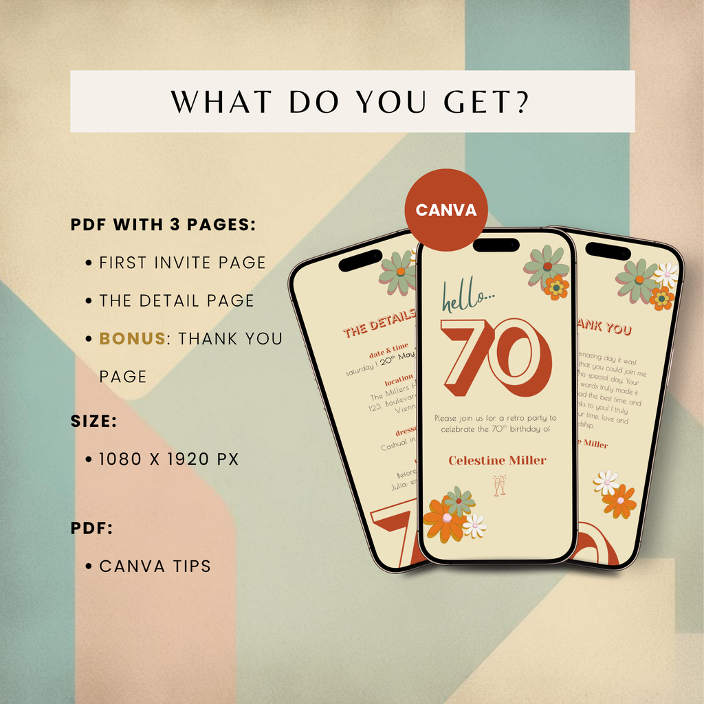 Retro Vintage 70th Birthday Invitation