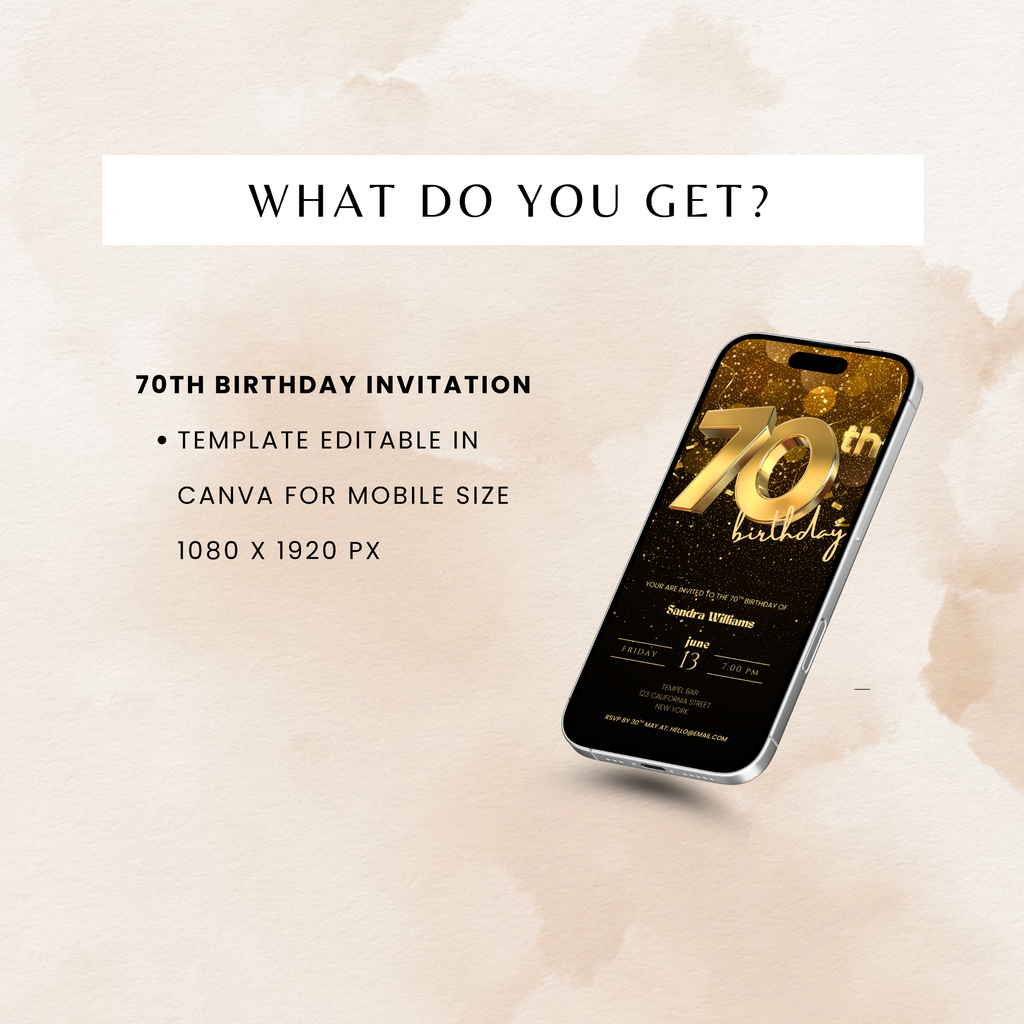 Golden 70th Birthday Invitation