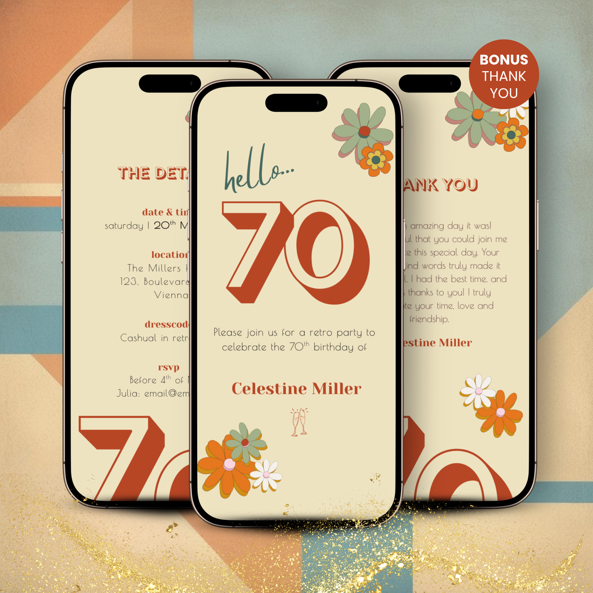 Retro Vintage 70th Birthday Invitation