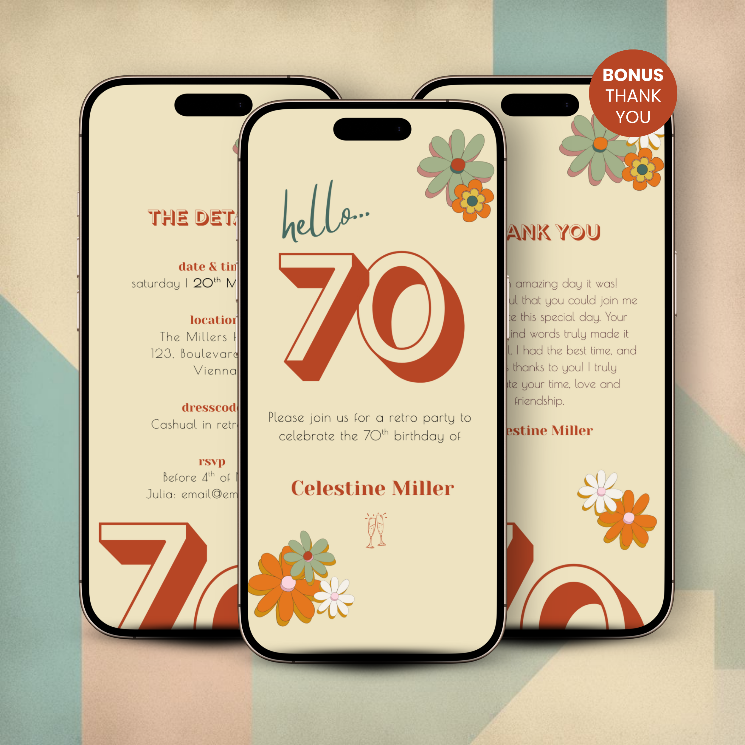 Retro Vintage 70th Birthday Invitation