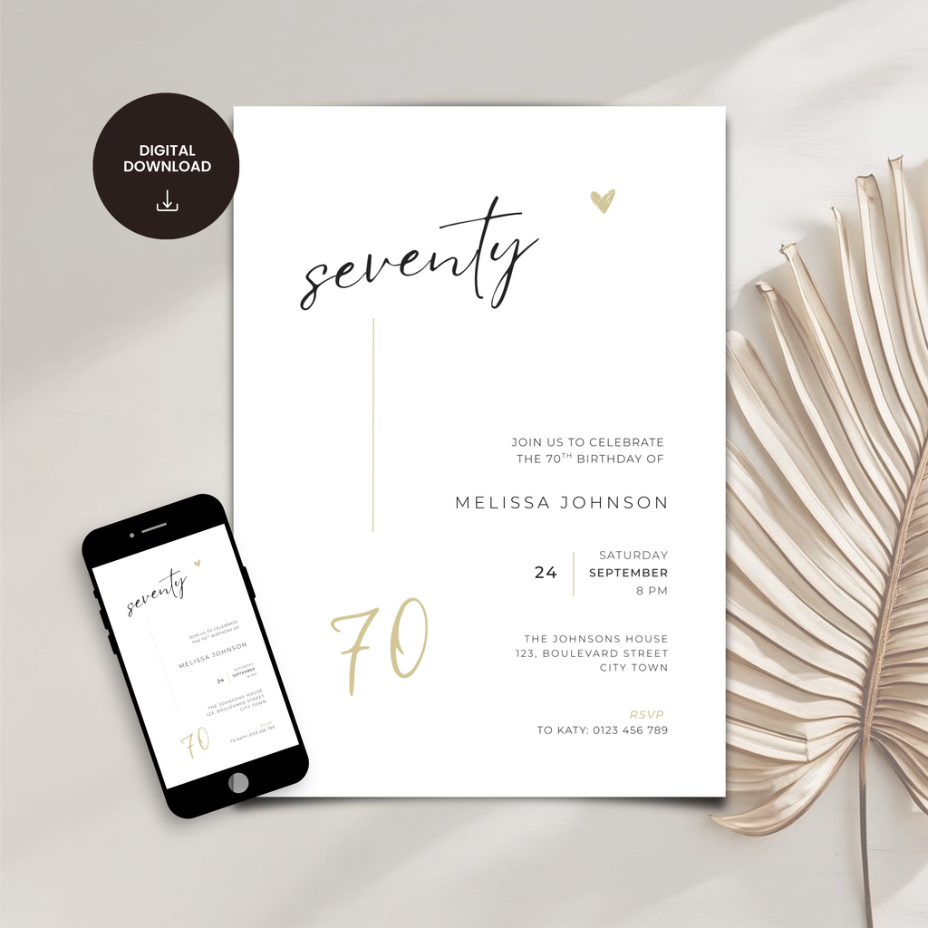 Elegant Minimal 70th Birthday Invitation