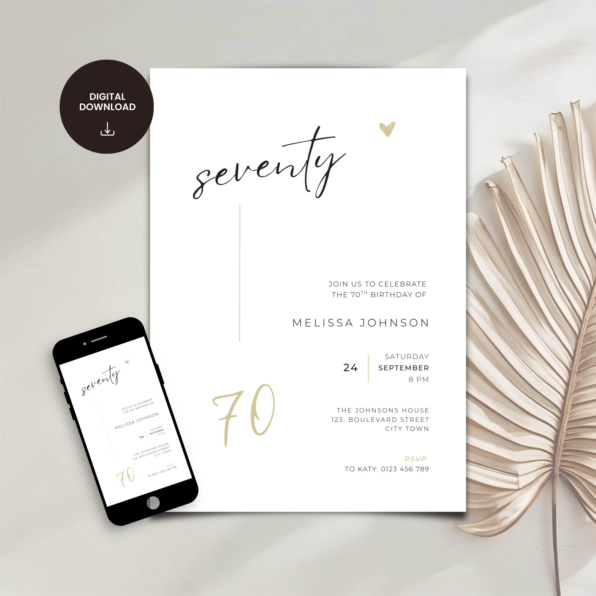 Elegant Minimal 70th Birthday Invitation