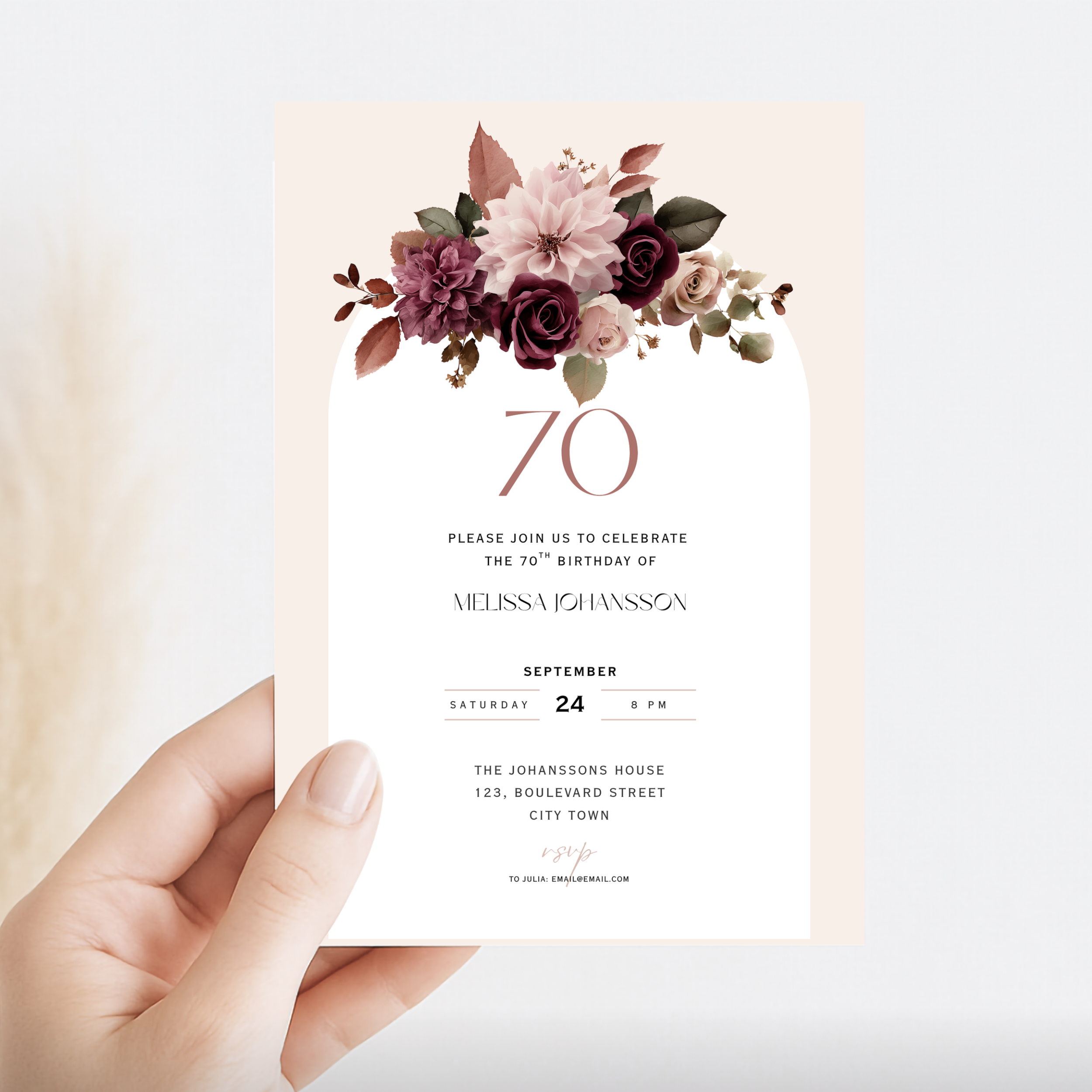 Pink Floral 70th Birthday Invitation Woman