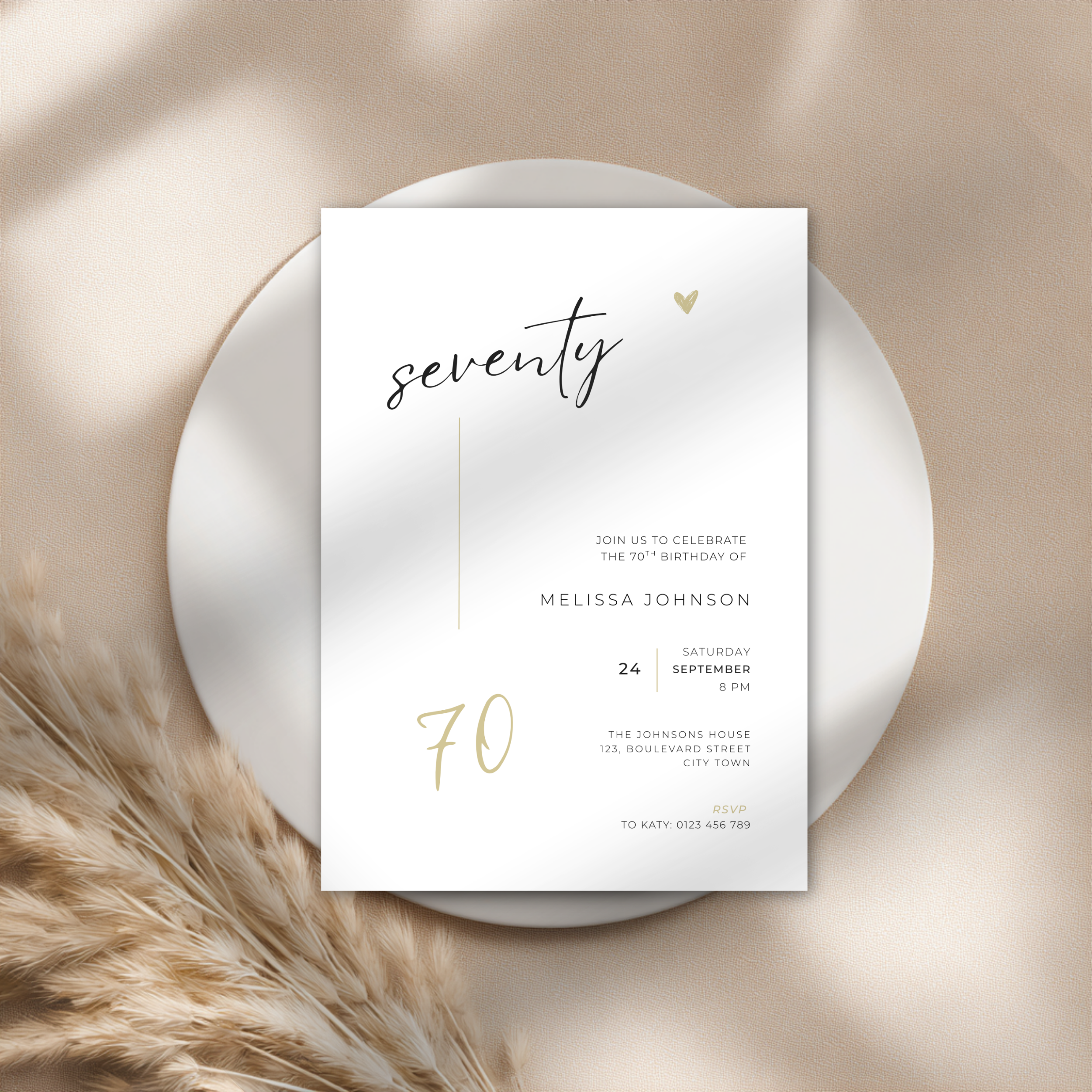 Elegant Minimal 70th Birthday Invitation