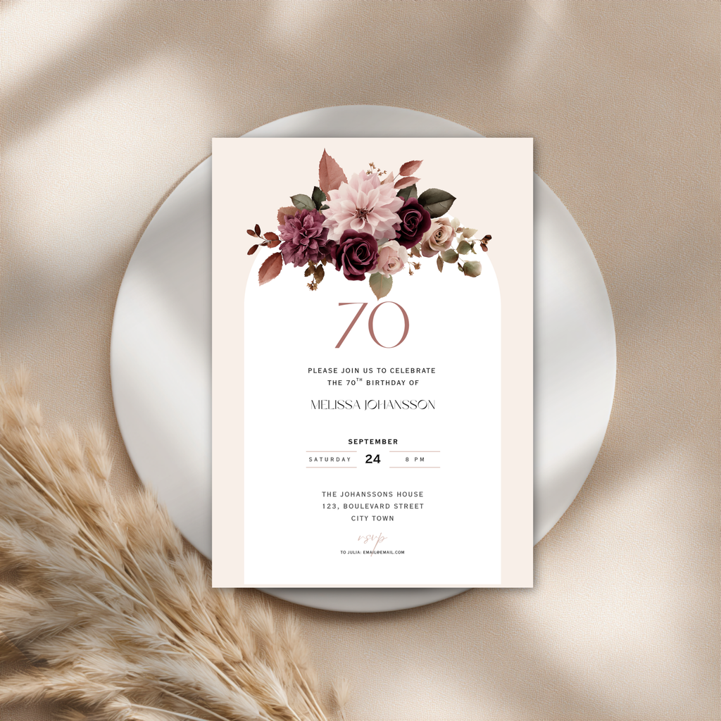 Pink Floral 70th Birthday Invitation Woman