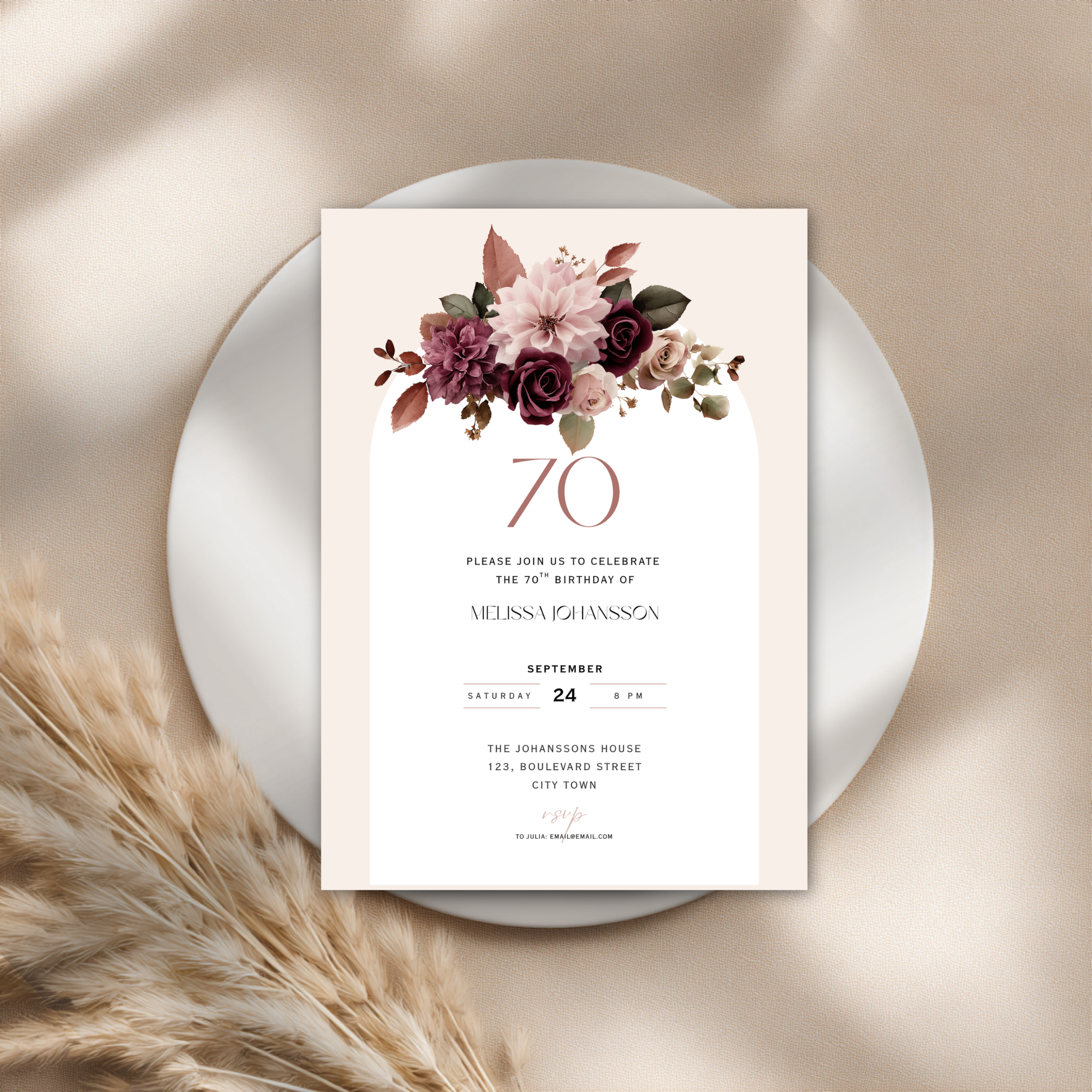 Pink Floral 70th Birthday Invitation Woman