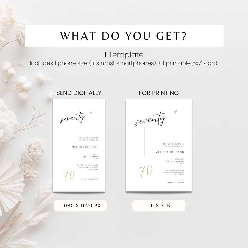 Elegant Minimal 70th Birthday Invitation