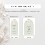 Digital and printable invitation template with floral design on a light background