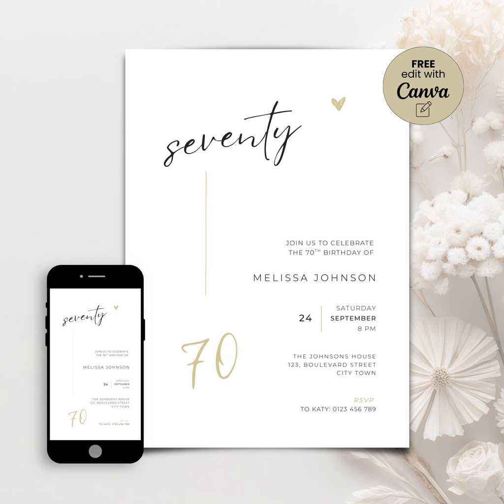 Elegant Minimal 70th Birthday Invitation