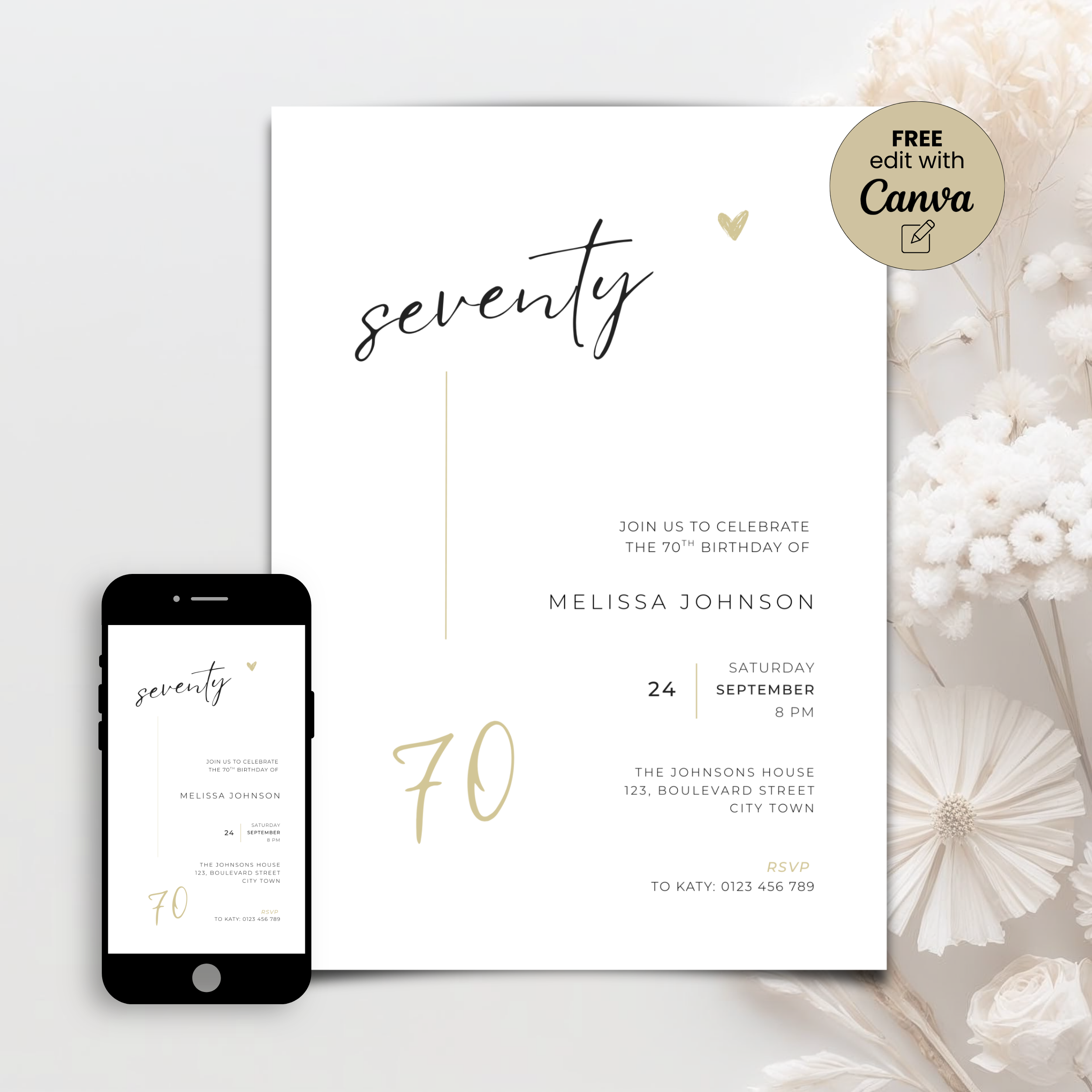Elegant Minimal 70th Birthday Invitation