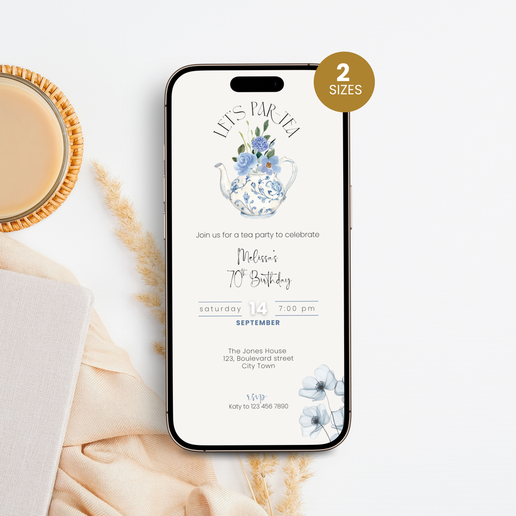 French Toile Tea Party 70th Birthday Invitation