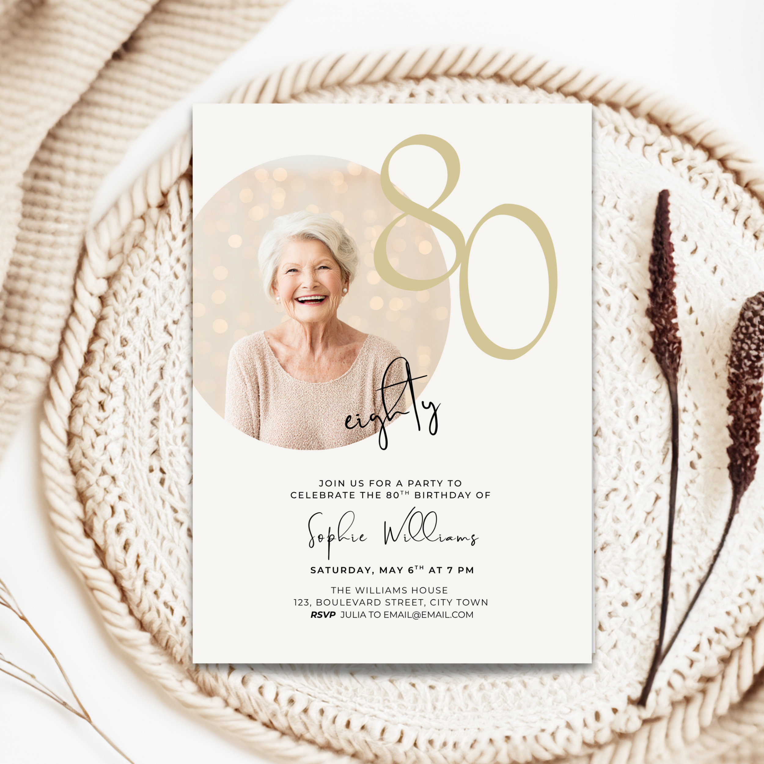 Minimal Photo 80th Birthday Invitation for Her