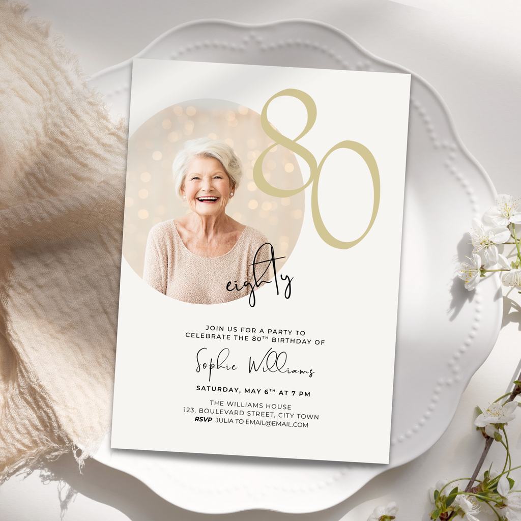 Minimal Photo 80th Birthday Invitation for Her